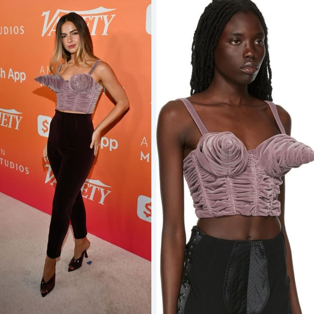 NWT JEAN PAUL GAULTIER
+ Lotta Volkova Lace-Up Ruched Velvet Bralette
